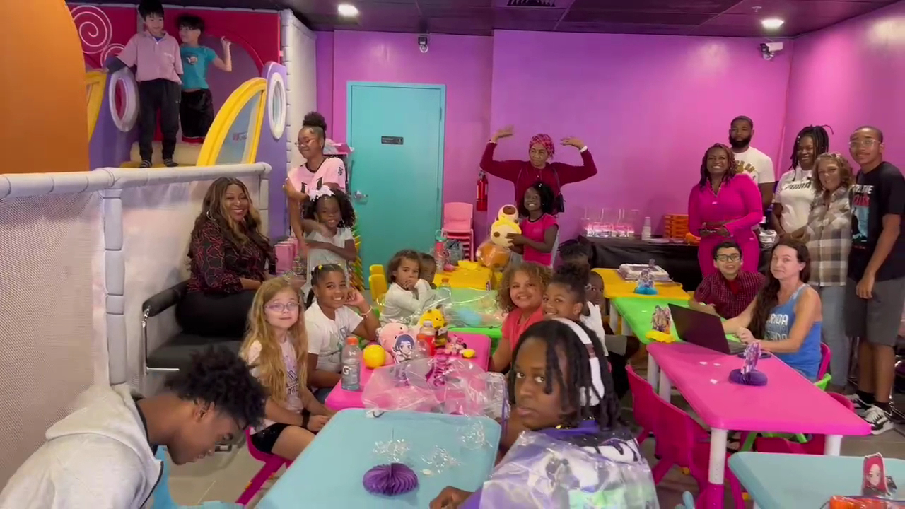 A kids birthday party in the colorful party room at Arcadia in West Palm Beach